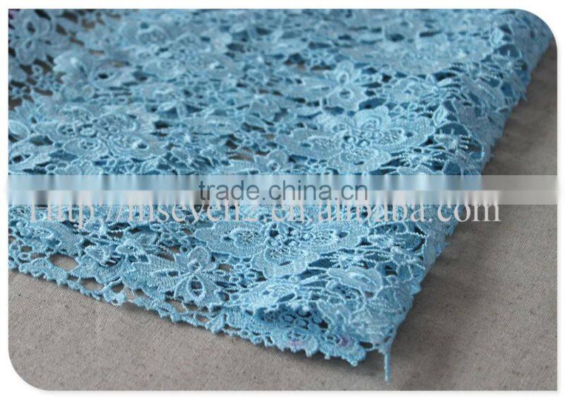 Good quality nylon light blue/rose red crochet lace fabric wholesale