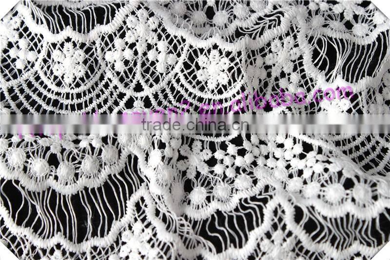 New scallop shape viscose cotton fabric, hot sales white knitted flower cotton fabric for dress