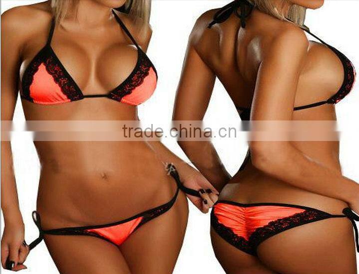 Cheap Women Sexy Beach Bikini Suit Top Thong Lace Pucker Butt Swimwear Bra Plus String