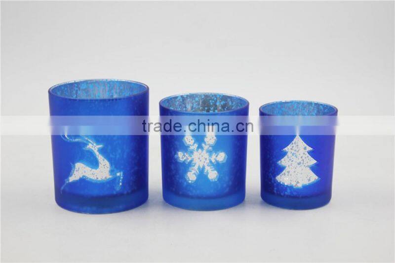 Christmas Snowflake Decorations Glass Candle Holder Cup