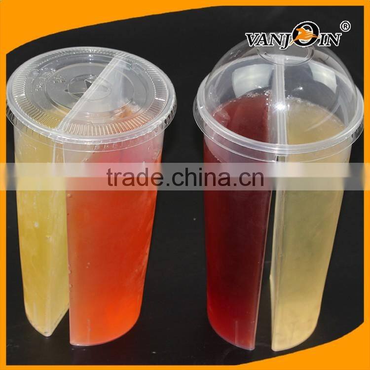 1000ML Disposable plastic PP split boba tea cups with lid 32 OZ