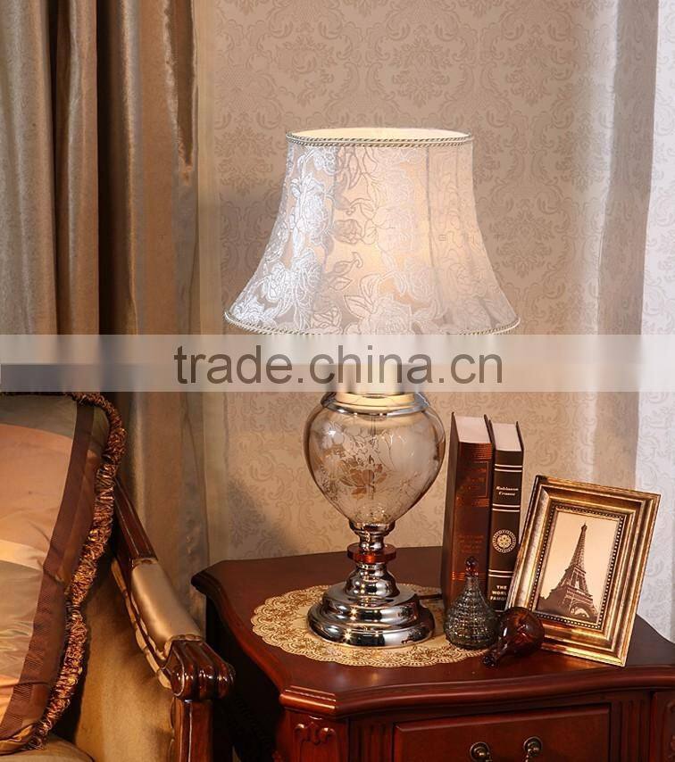 Living room bedroom lamp flower pattern glass and crystal table lamp with lampshade