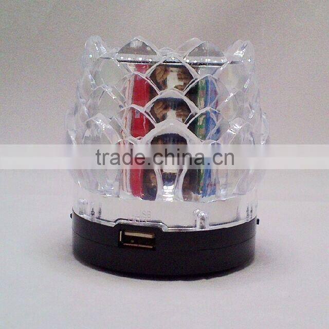 New arrival crystal lotus transparent colorful light speaker USB mini speaker creative speaker with radio function