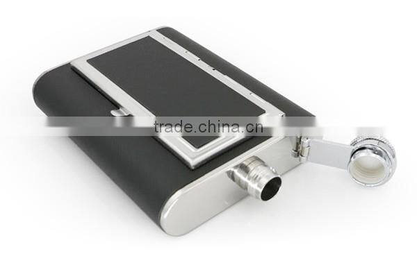 6 OZ stainless steel wine bottles stick black twill leather cigarette case