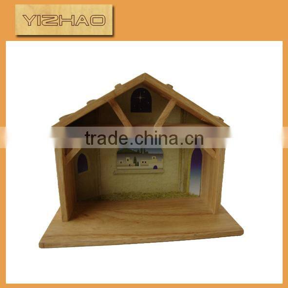 Made in China Christmas unfinished homemade cheap outdoor Antique wood nativity scene craft