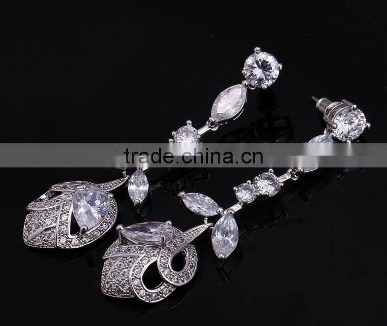 Wholesale Stock Small Order Fashion Women Long Style Rose Flower Zircon Earrings