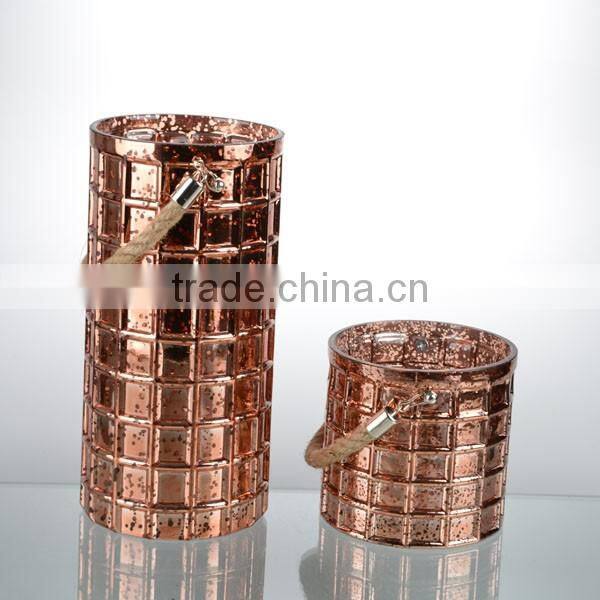 2-tier rose gold staight cylindrical glass hurricane check with hemp rope decal