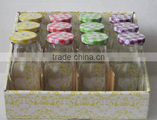 12pcs glass milk bottle with lid and display box