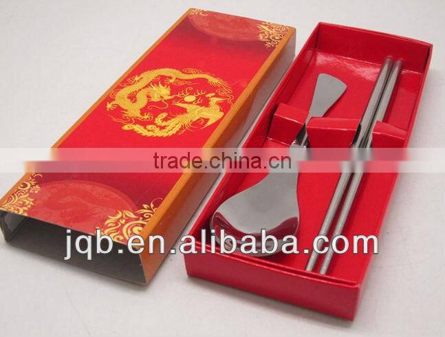 stainless steel dinnerware set spoon and chopsticks with red box