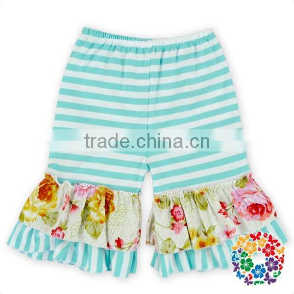 wholesale baby ruffle shorts 100 % cotton stripe flower designs ruffled shorties for toddler girl