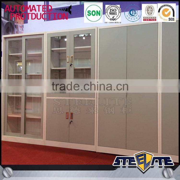 2 door steel sliding glass door iron filing cabinet with adjustable shelves