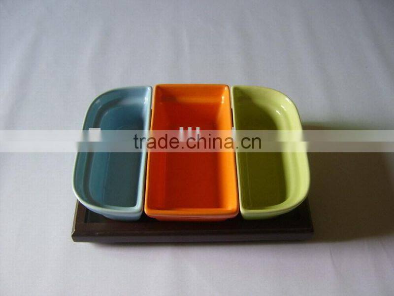Customized colorful ceramic snack plate with tray