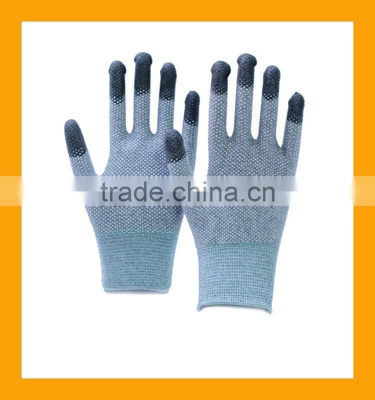 Black PU Top Fit Gloves PVC Dotted Carbon ESD Gloves