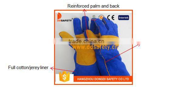 DDSAFETY Wholesale Alibaba Blue Cow Split Safety Gloves Leather With Reinforced Palm And Back