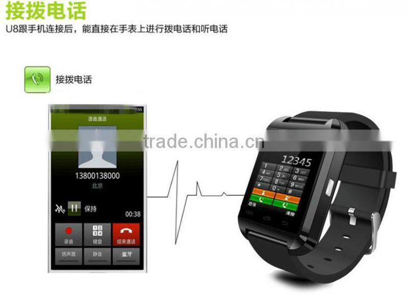 Cheap factory price heart rate measure multi language U8 Bluetooth smart watch Android touch led screen hand watch
