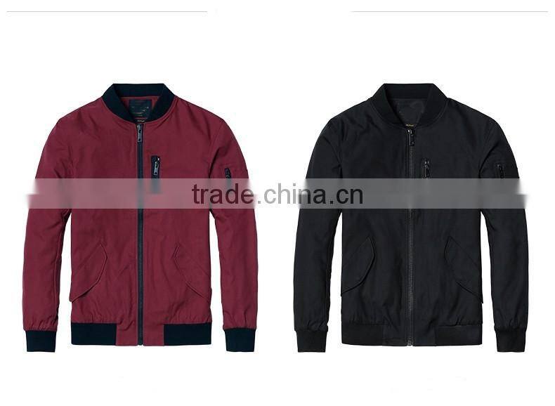 Polycotton mens jacket with sleeve zipper fashion varsity jacket plain baseball jacket