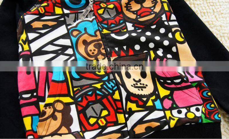 OEM 100% cotton allover full printing zipper hoody for chidren and kids