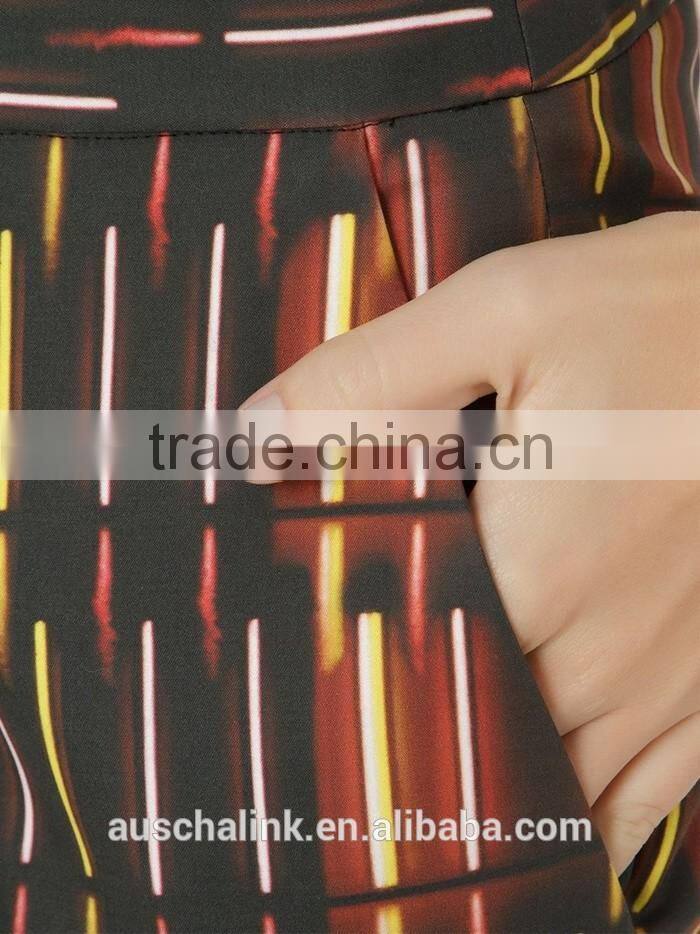 nice design mid-rise printed straight fashion trousers for women