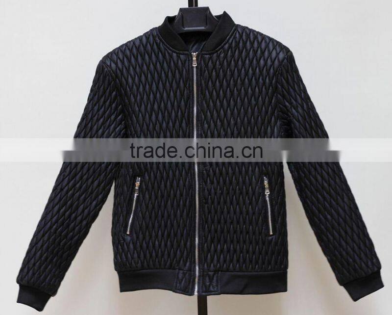 Quilted men jacket pu fabric winter leather jacket