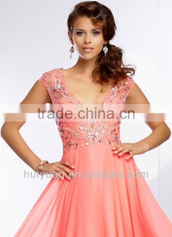 Cap Sleeves Beaded Bodice Short Sleeve Bridesmaid Dress