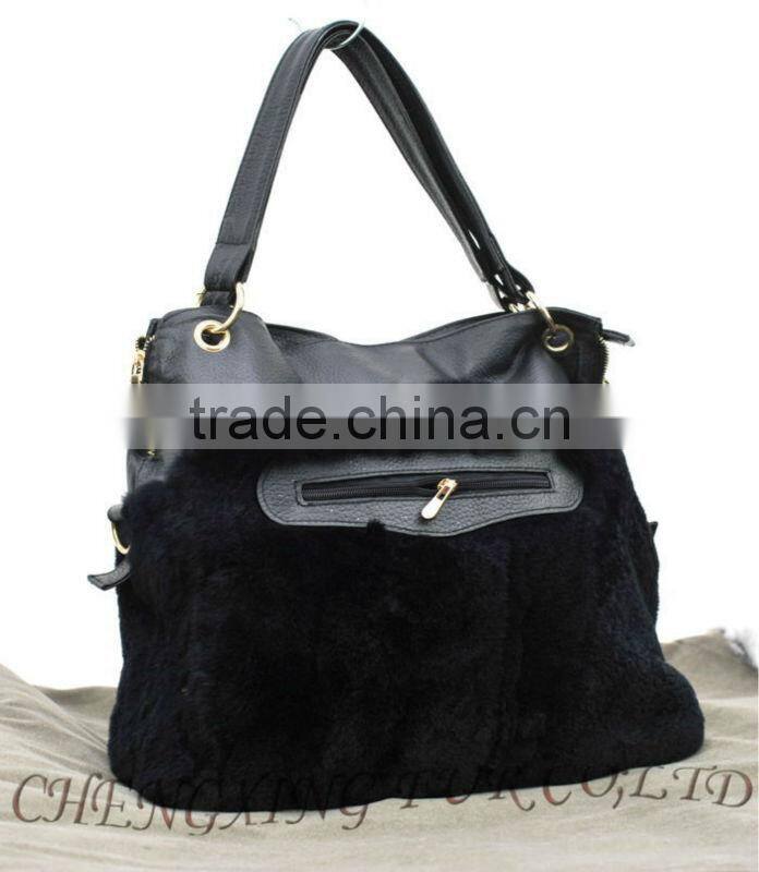 CX-H-50 Genuine Rex Rabbit Fur Women's Handbags With Leather Belt