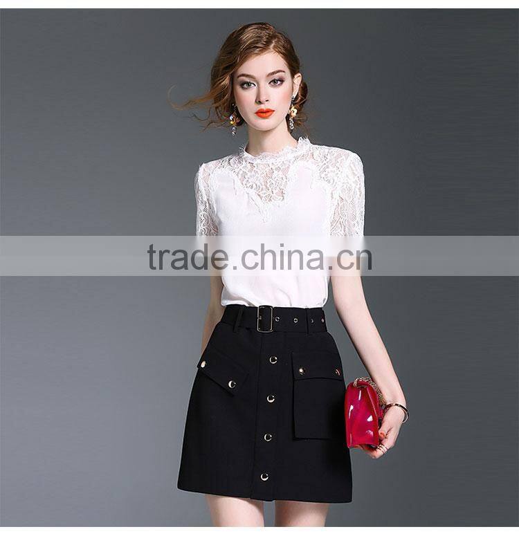 Maxnegio short sleeve new fashion lace blouse designs korean lace top