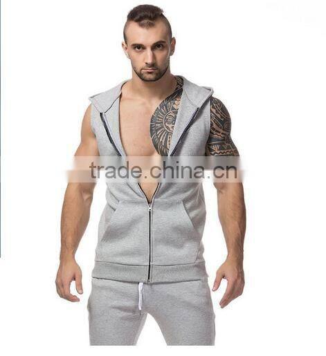 Summer men hooded sleeveless vest running training cultivate one's morality sport style jacket