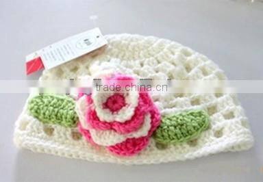 fashion princess grils hat two leafs with big flower woollen yarn hat