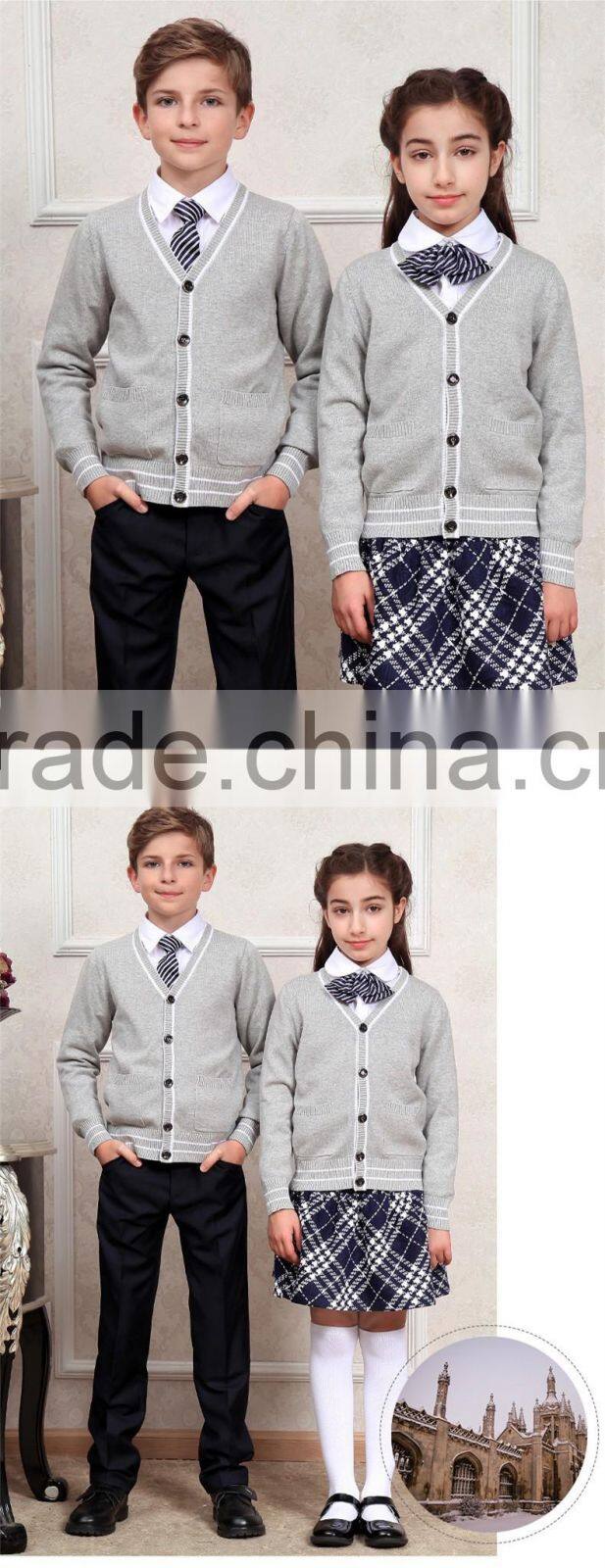 Hot sales grey cardigan children school uniform