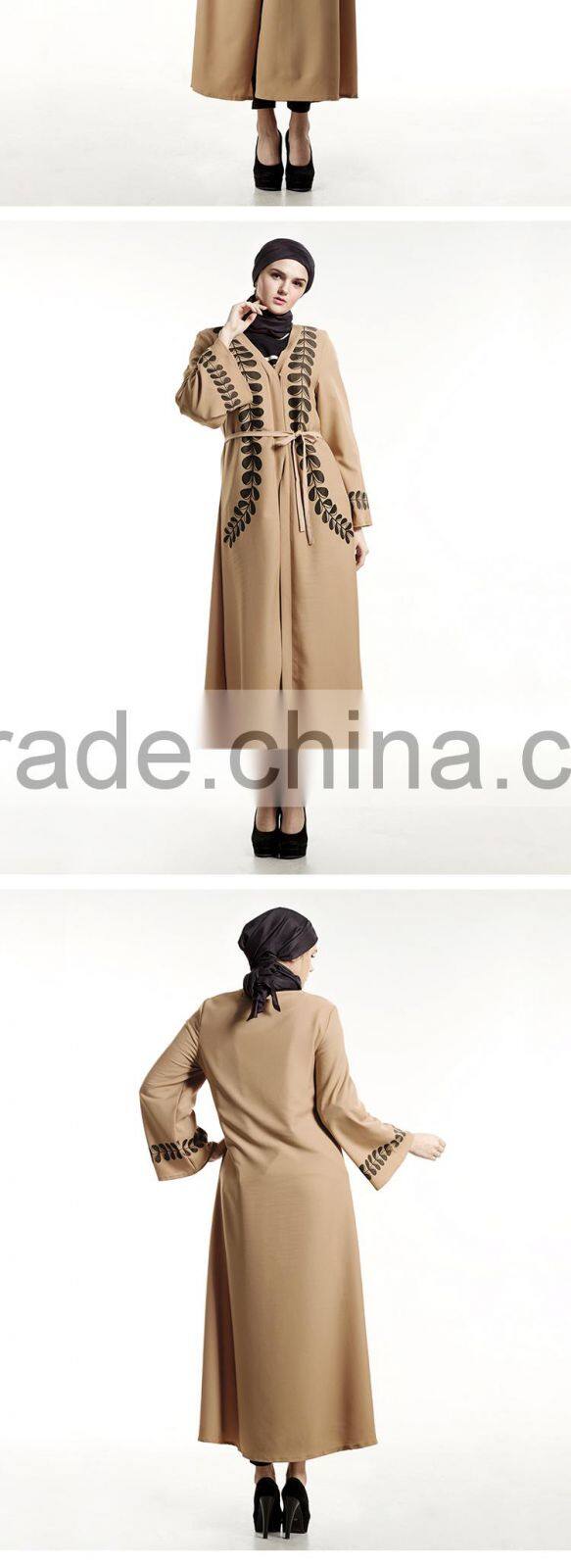 Zakiyyah E011 2017 Hot sale abaya modern in plover case printed muslim cardigan brown color dress with belt for malaysia women
