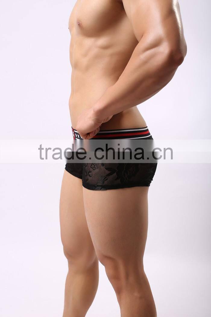 1 PCS Cool and refreshing underwear men sexy male boxers gauze Sheer lace shorts brand Mesh penis sheath see through men boxer