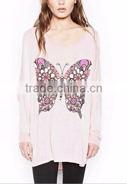 Runwaylover EY2187B 2017 Ladies Fashion Butterfly Printed Long Sleeve T-Shirt