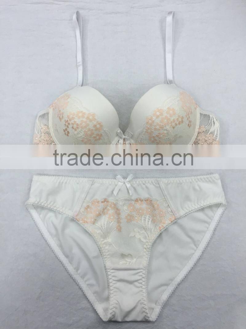 Ladies white lace transparent underwear sexy bra panty set
