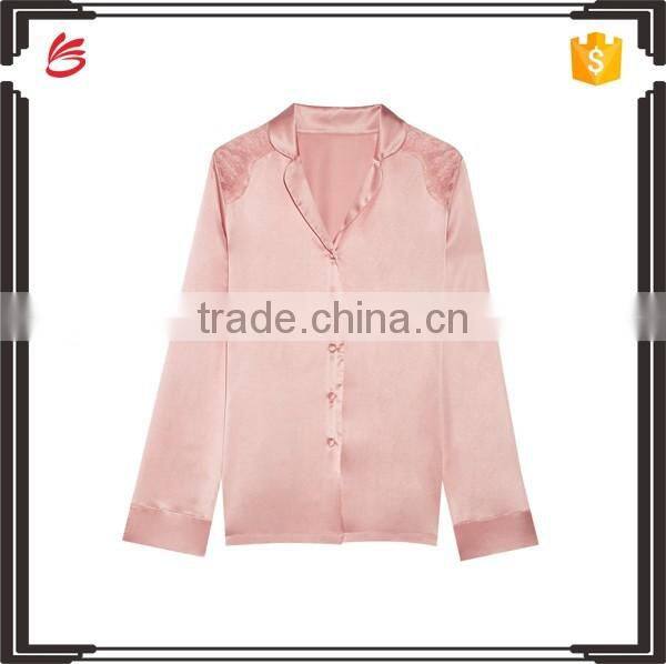 High Quality Custom Made Ladies Wearing Wholesale Silk-Blend Satin Pajama Decorated with Lace