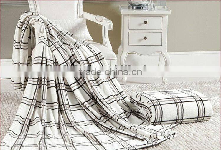Scotland Style Grid Printed Microfiber Coral Fleece Blanket For Five-star Hotel