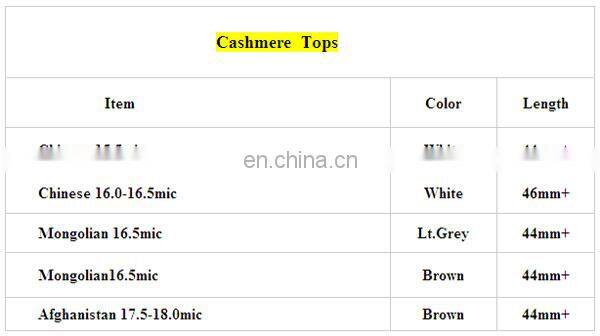 dehaired Inner Mongolian cashmere fiber tops white