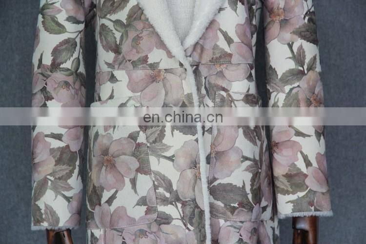 Glorious Design Floral Prints Sheepskin Fur Garment Top Quality Sheep Fur Jacket Ladies Long Fur Dress
