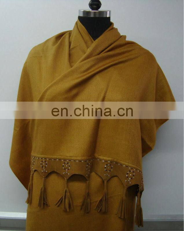 Silk Pashmina Scarf with sued trims
