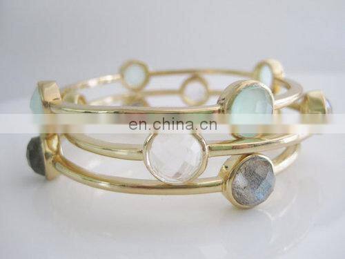 Natural Gemstone Bezel Set Four Stone Bangle/Hot sale women fashion bangle