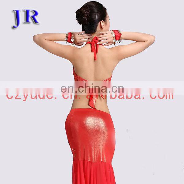 Sexy ice silk belly dance sequins beaded tassel tops with chest pad S-3002#