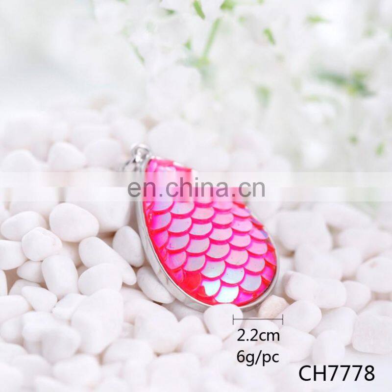 Hot sale metal alloy oval shape mermaid scale tail charm pendant for bracelet making