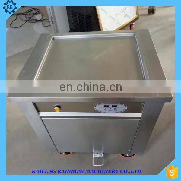 Manual Single Frying roll ice cream machine with2/4/6/8 fruit containers/industrial flat pan fried yogurt