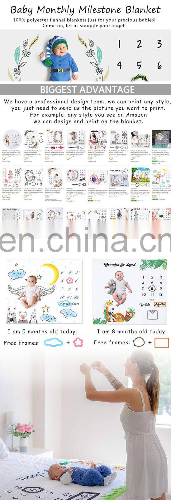 Premium Soft Fleece Monthly Milestone Blanket Personalized Baby Blanket for Newborn Baby Shower Photography Infant Blanket