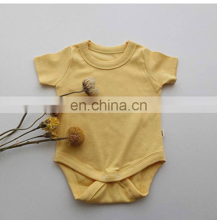 Wholesale Infants & Toddler Solid Color Clothes Baby Spring Autumn Short Sleeve Rib Cotton Romper
