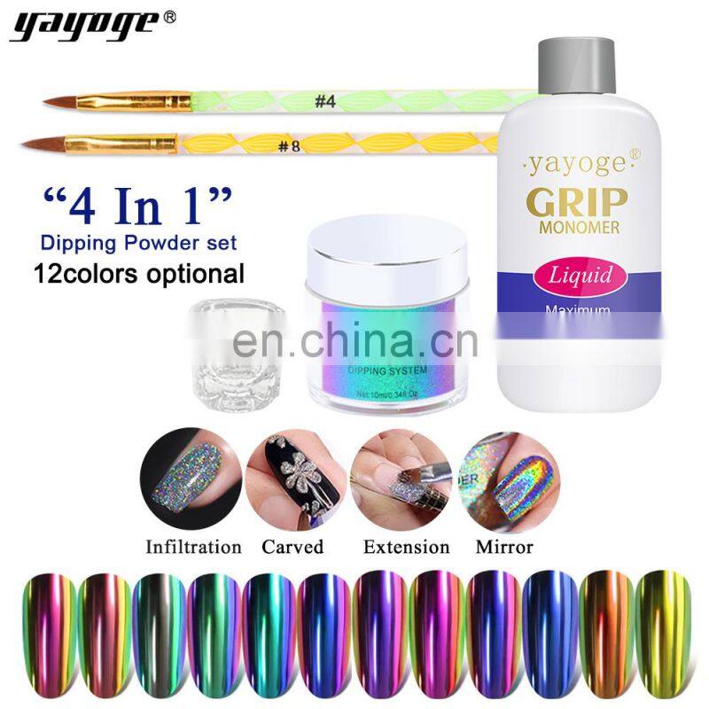 Fast Drying Acrylic Dip powder kit 3 in 1 Color Match Gel Polish vs Nail Lacquer 4 dipping powder with nail art tools