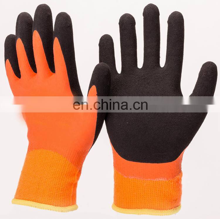 10 Gauge HIVIS Orange Fleece Line Black Micro-foam Latex Palm Winter working gloves