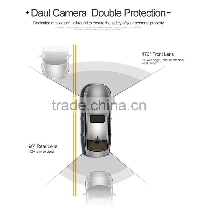 Dual lens car dvr full hd 1080P car camera with 5 INCH rearview mirror