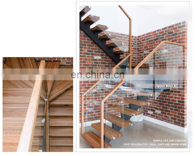 House L shapes staircase with wood tread, single stringer stair