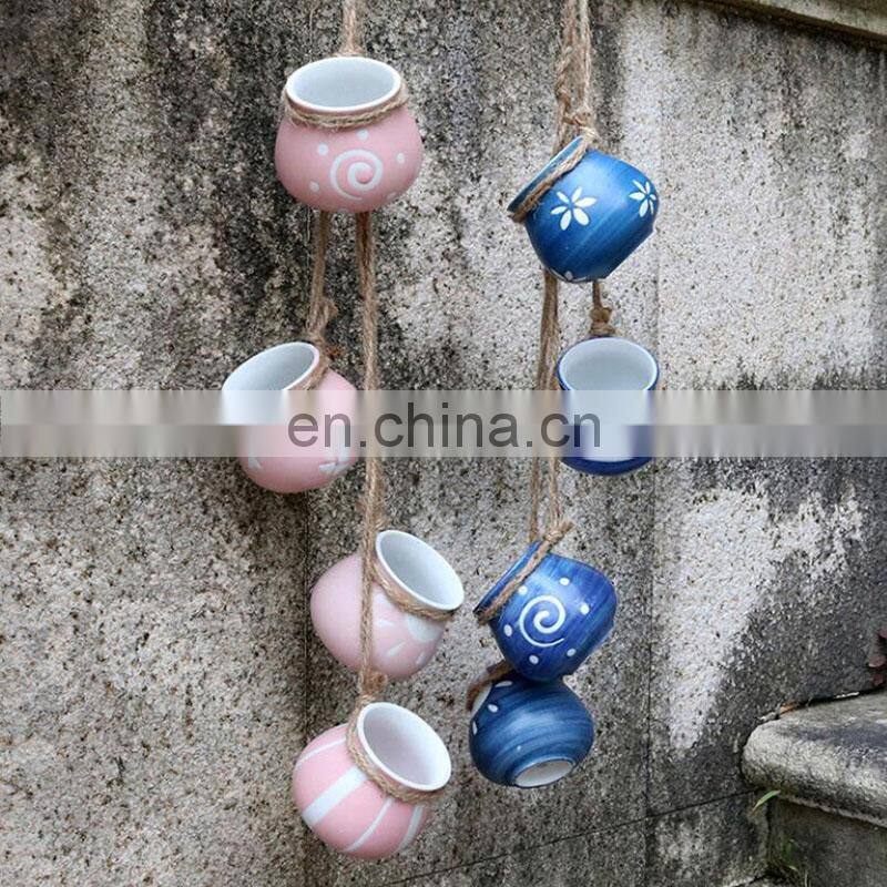 4pcs/set Wall-mounted Ceramics Flower Pots & Planters Home Decor Succulent Hemp Rope Ceramic Flowerpot Plant Hanging Pot