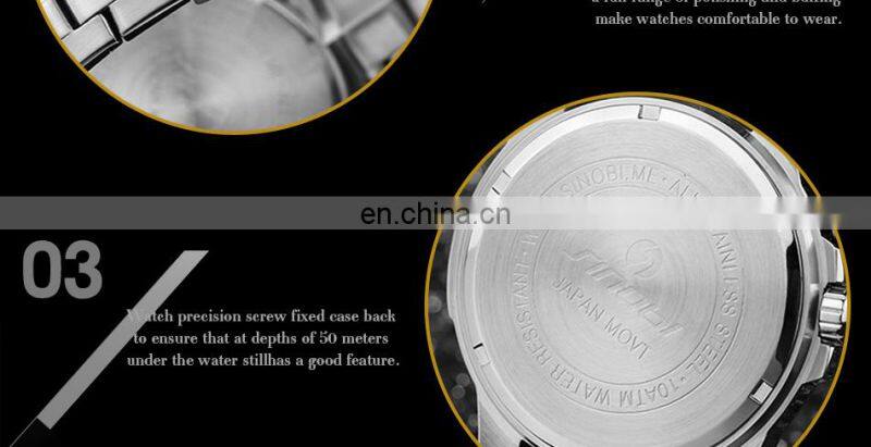 SINOBI Business Men's Watch Top 316L Stainless Steel Case & Band Calendar Date Week Display 1126G Montre Homme